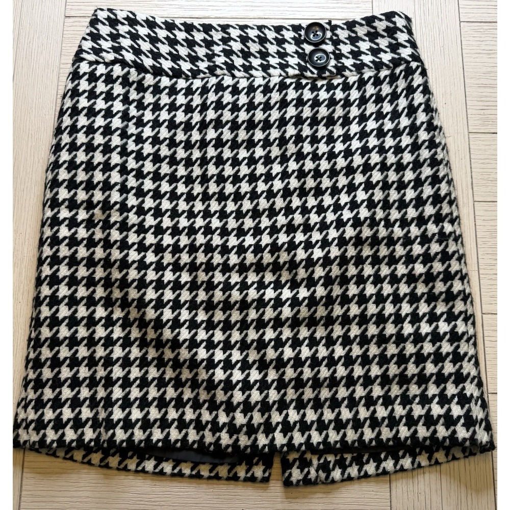 Ann Taylor Petite Sz 2 Pencil Houndstooth Lined Mini Skirt Wool Blend Academia